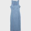 Vestido midi em ganga Vestido midi em ganga