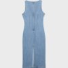 Vestido midi em ganga Vestido midi em ganga