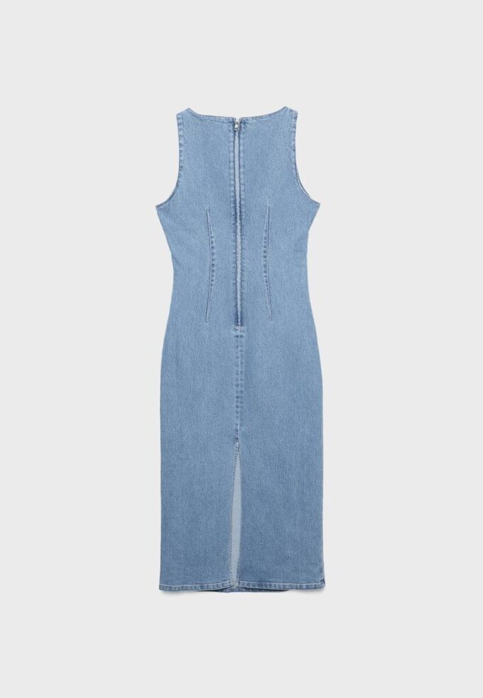 Vestido midi em ganga Vestido midi em ganga