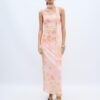 Vestido midi em tule estampado com lenço