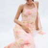 Vestido midi em tule estampado com lenço