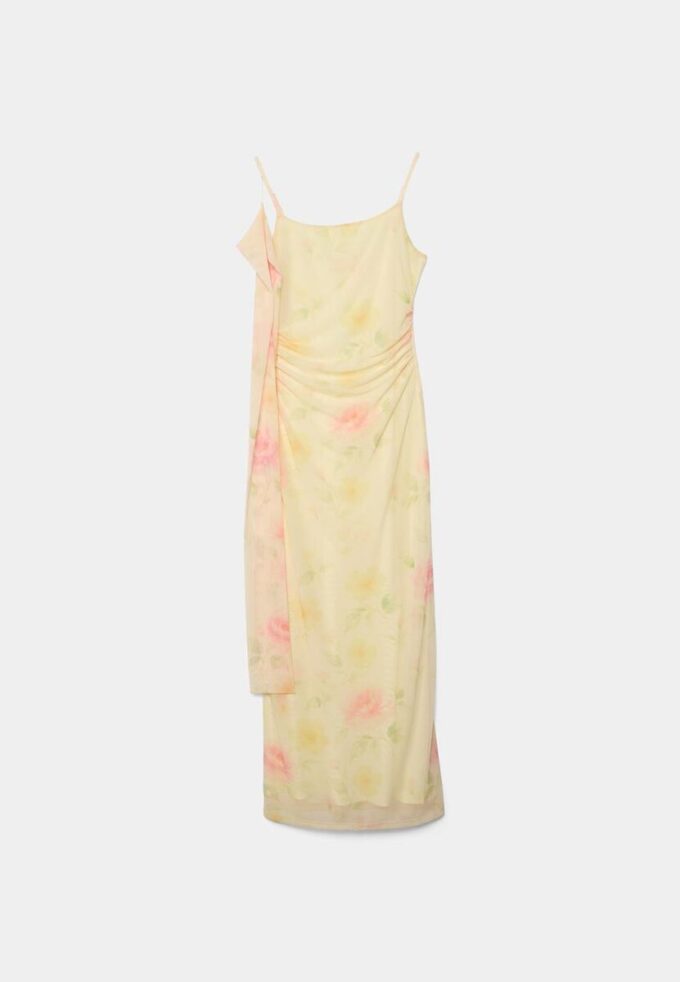 Vestido midi em tule estampado com lenço Vestido midi em tule estampado com lenço