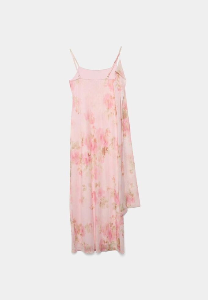 Vestido midi em tule estampado com lenço
