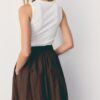 Vestido midi sem mangas em dois materiais com cinto