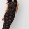 Vestido midi sem mangas em tule às bolinhas Vestido midi sem mangas em tule às bolinhas