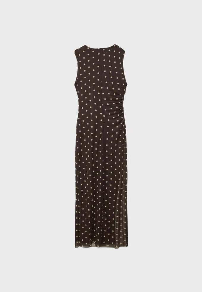 Vestido midi sem mangas em tule às bolinhas Vestido midi sem mangas em tule às bolinhas