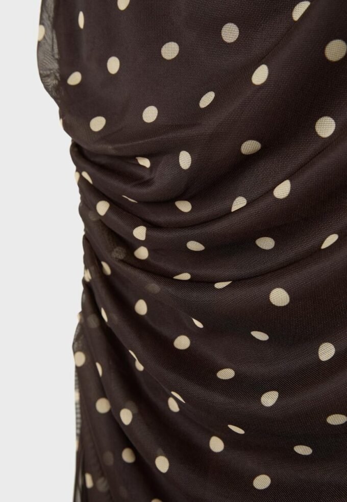 Vestido midi sem mangas em tule às bolinhas Vestido midi sem mangas em tule às bolinhas